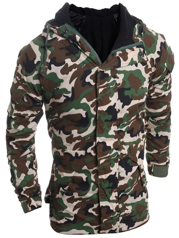 Loose Fit Hooded Fashion Multi-Pocket Camo Pattern Long Sleeve M