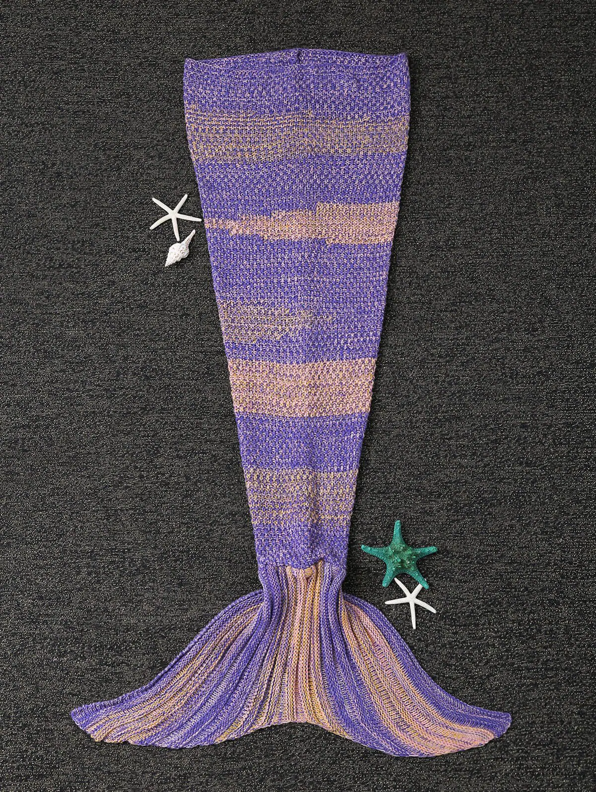 vStylish Stripe Knitted Mermaid Tail Design Blanket For Kids