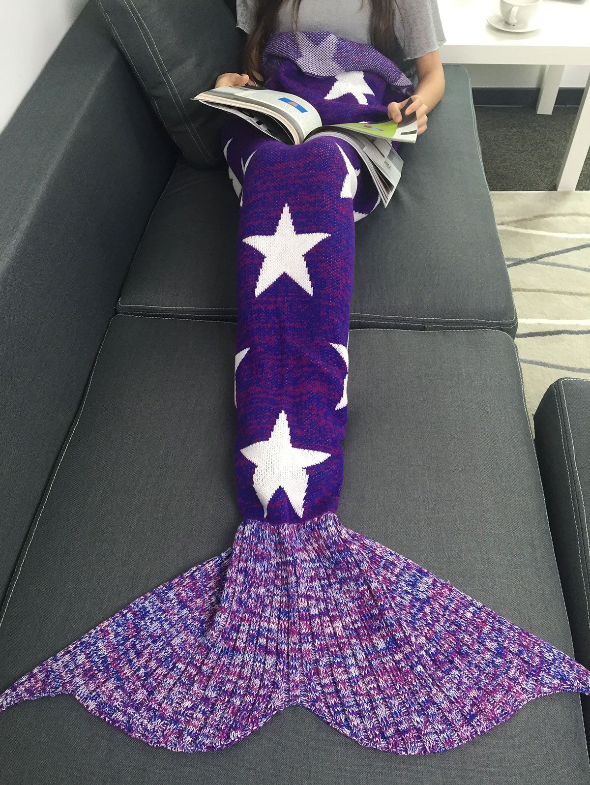 Warmth Stars Pattern Knitted Mermaid Tail Blanket