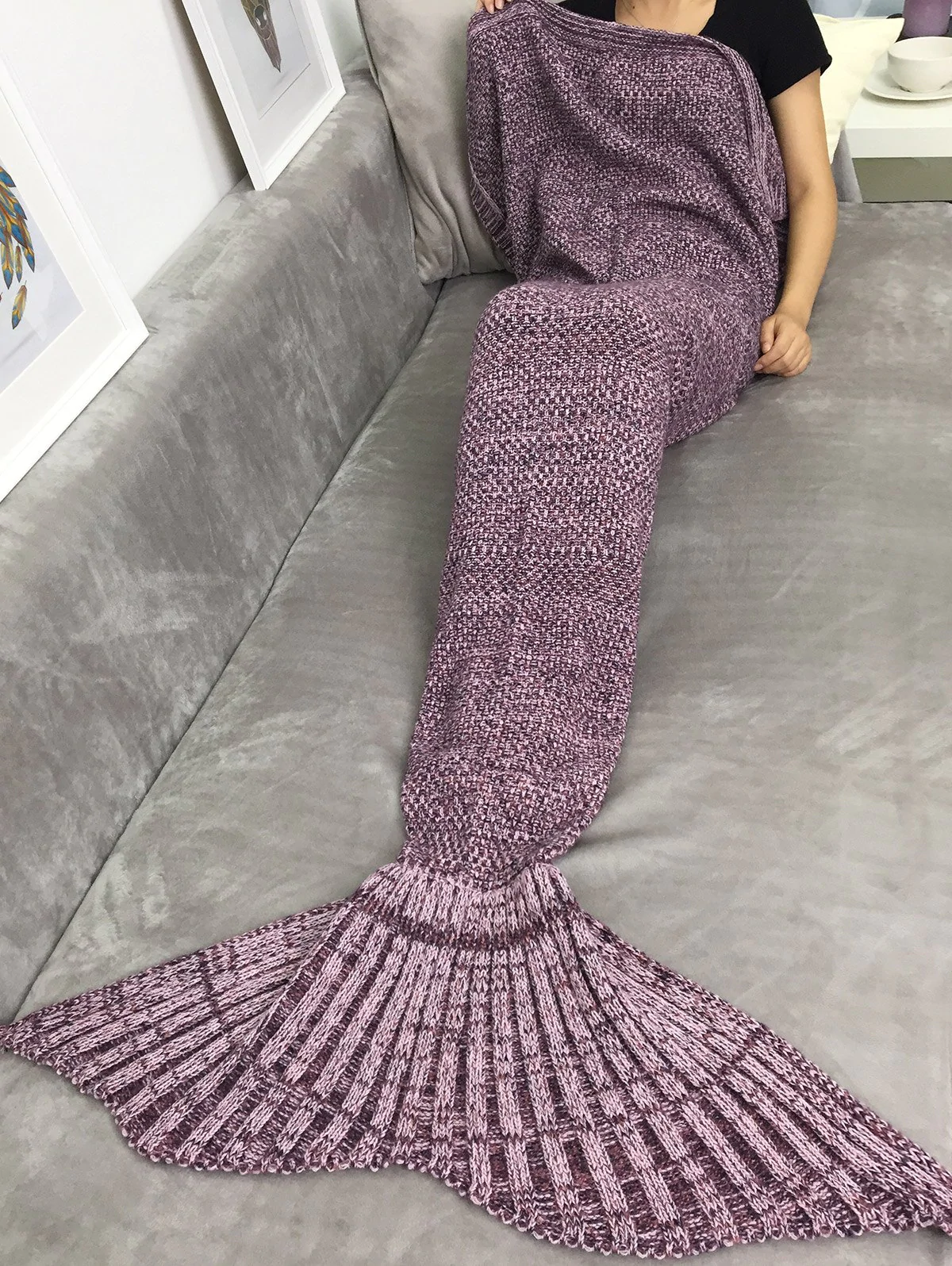 Handmade Knitting Sleeping Bag Sofa Wrap Mermaid Tail Blanket