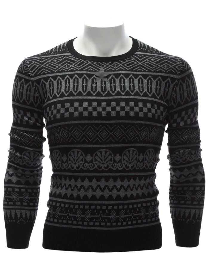 Ethnic Style Geometric Graphic Crew Neck Sweater