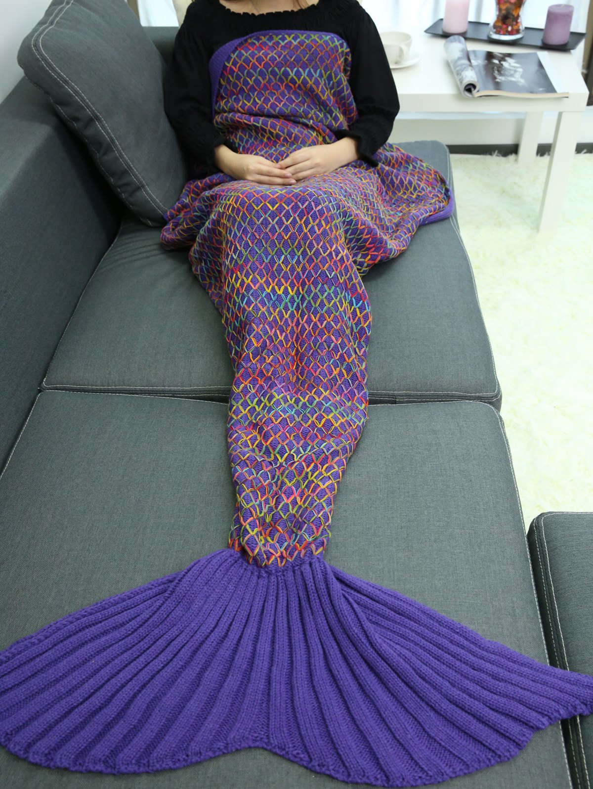 Handmade Crochet Rhombus Design Sleeping Bag Mermaid Blanket