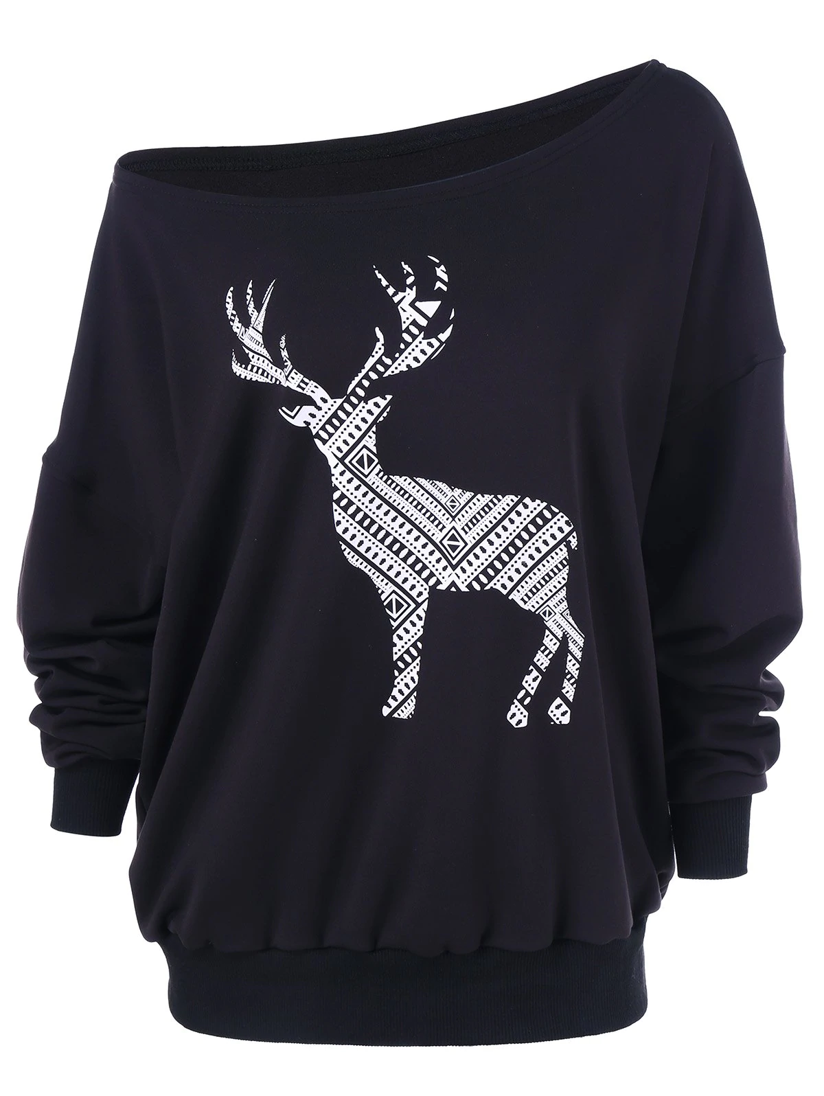 Fawn Print Skew Collar Pullover Sweatshirt