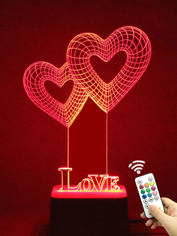 Colorful LED 3D Visual Heart Shape Touch Night Light With Remote