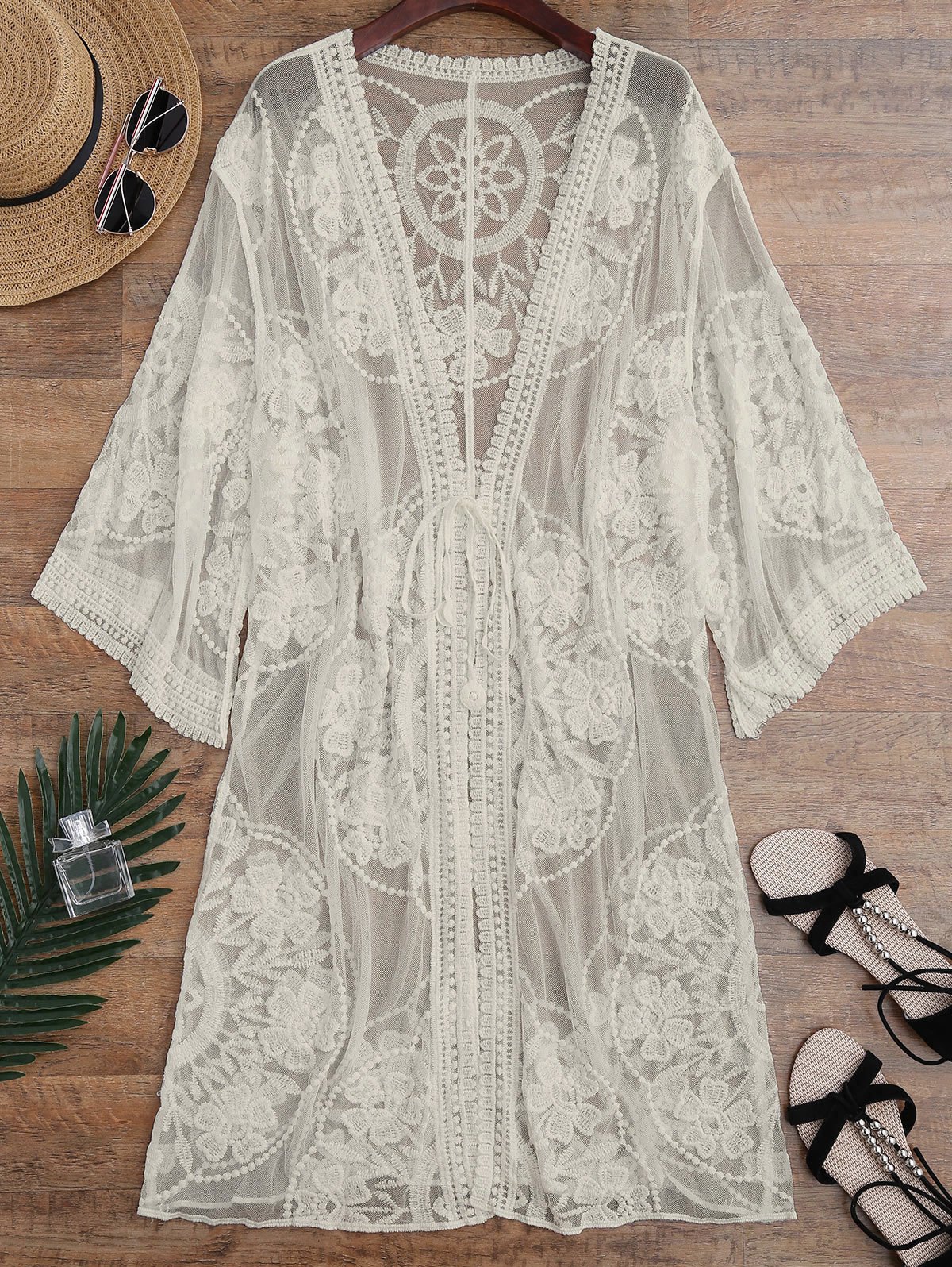 Embroidered Sheer Kimono Cover Up