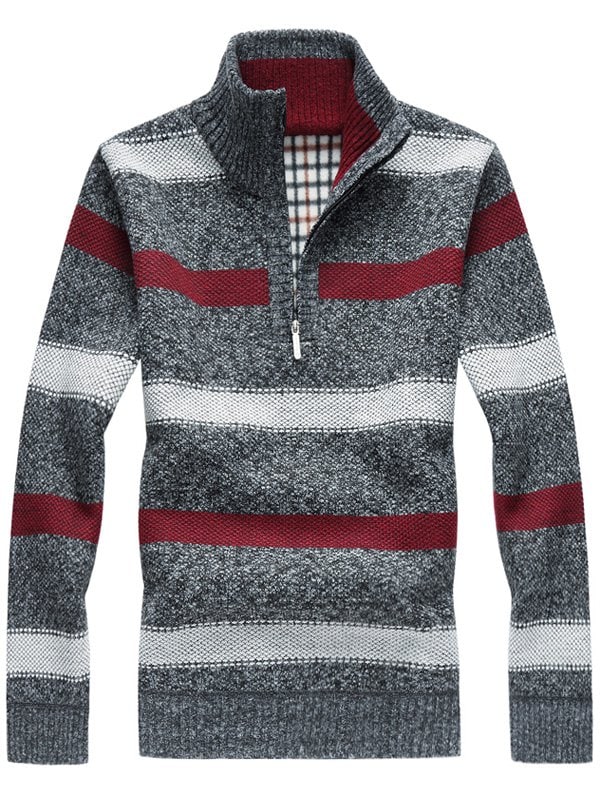 Half Zipper Stripe Fleece Sweater