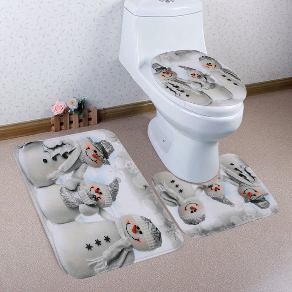 Christmas Snowmen Family Pattern 3 Pcs Toilet Mat Bath Mat