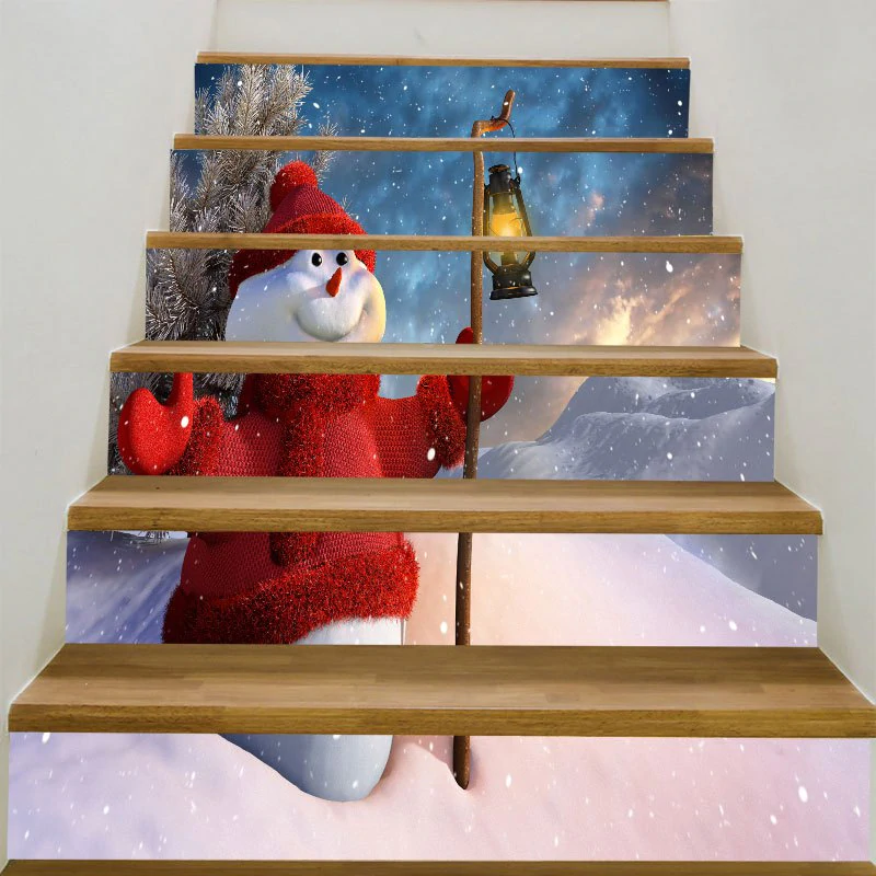 Decorative Christmas Snowman Lighting Printed Stair Stickers