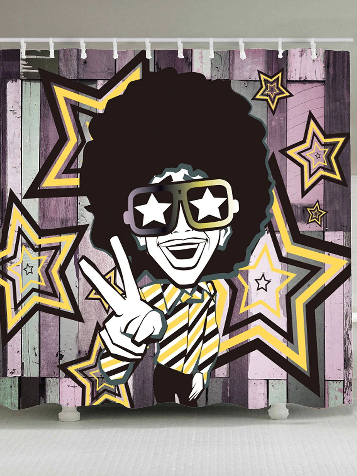 Afro Curly Hair Hip Hop Man Patterned Bath Curtain