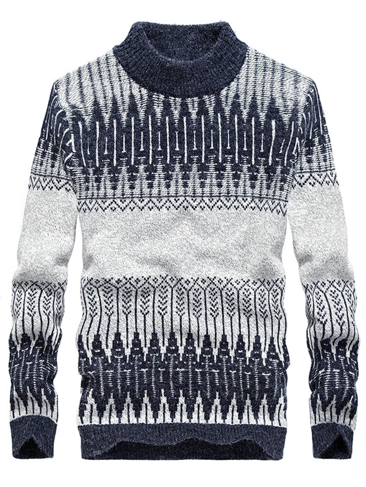 Mock Neck Jacquard Color Block Sweater