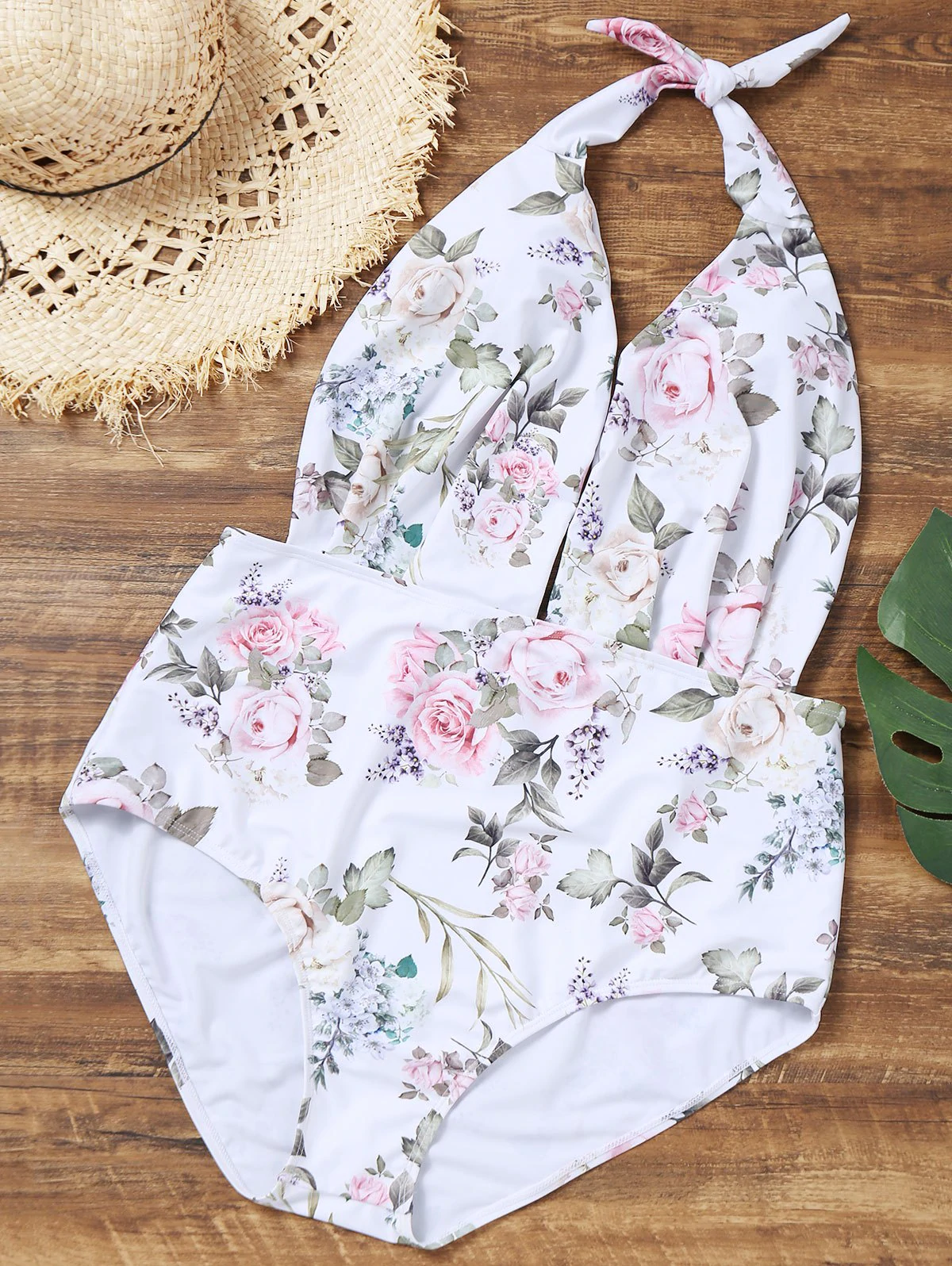 Halter Floral Plus Size One-piece Bathing Suit