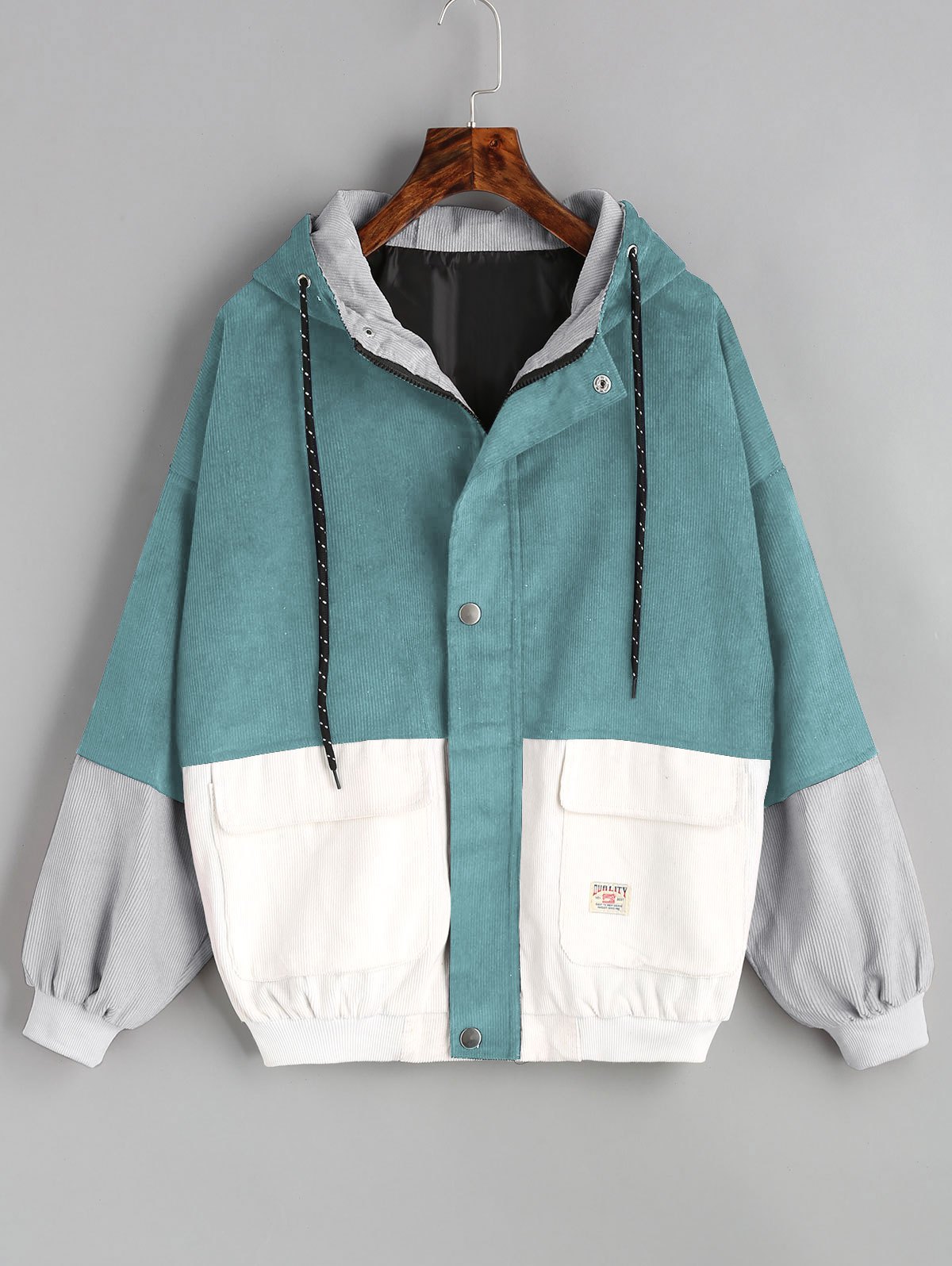 Color Block Hooded Corduroy Jacket