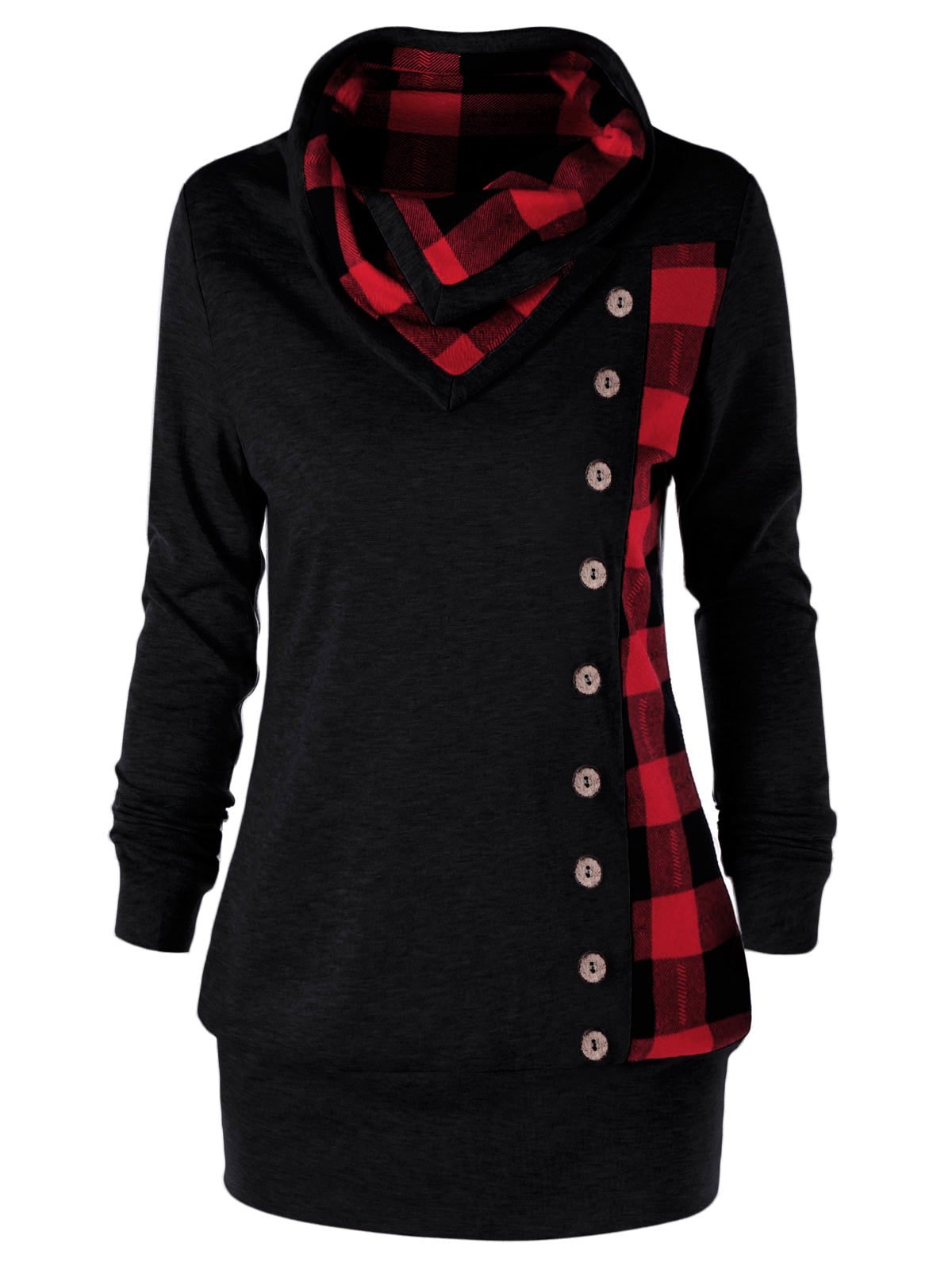 Plus Size Plaid Cowl Neck Tunic Sweatshirt