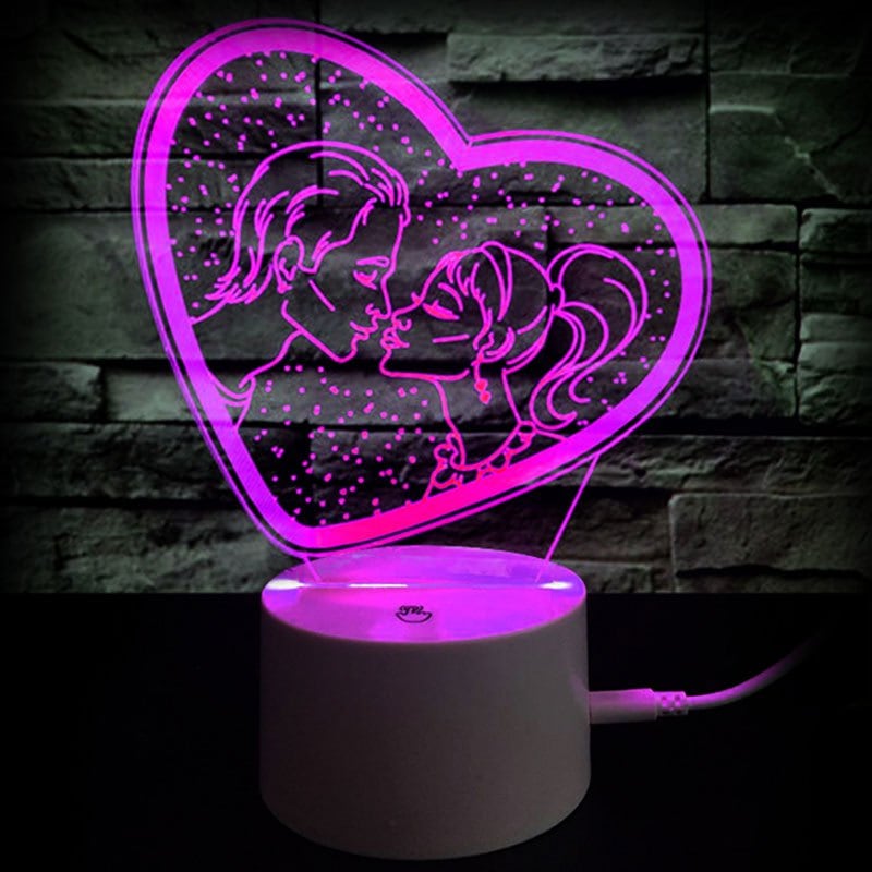 Valentine's Day Gift Kiss Color Changing 3D Vision Night Light