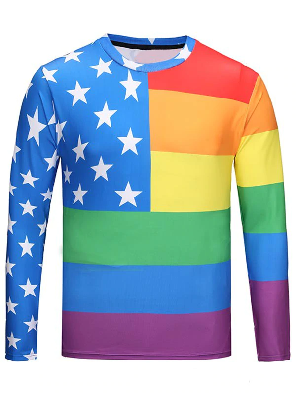 Crew Neck Star Pattern Rainbow Tee