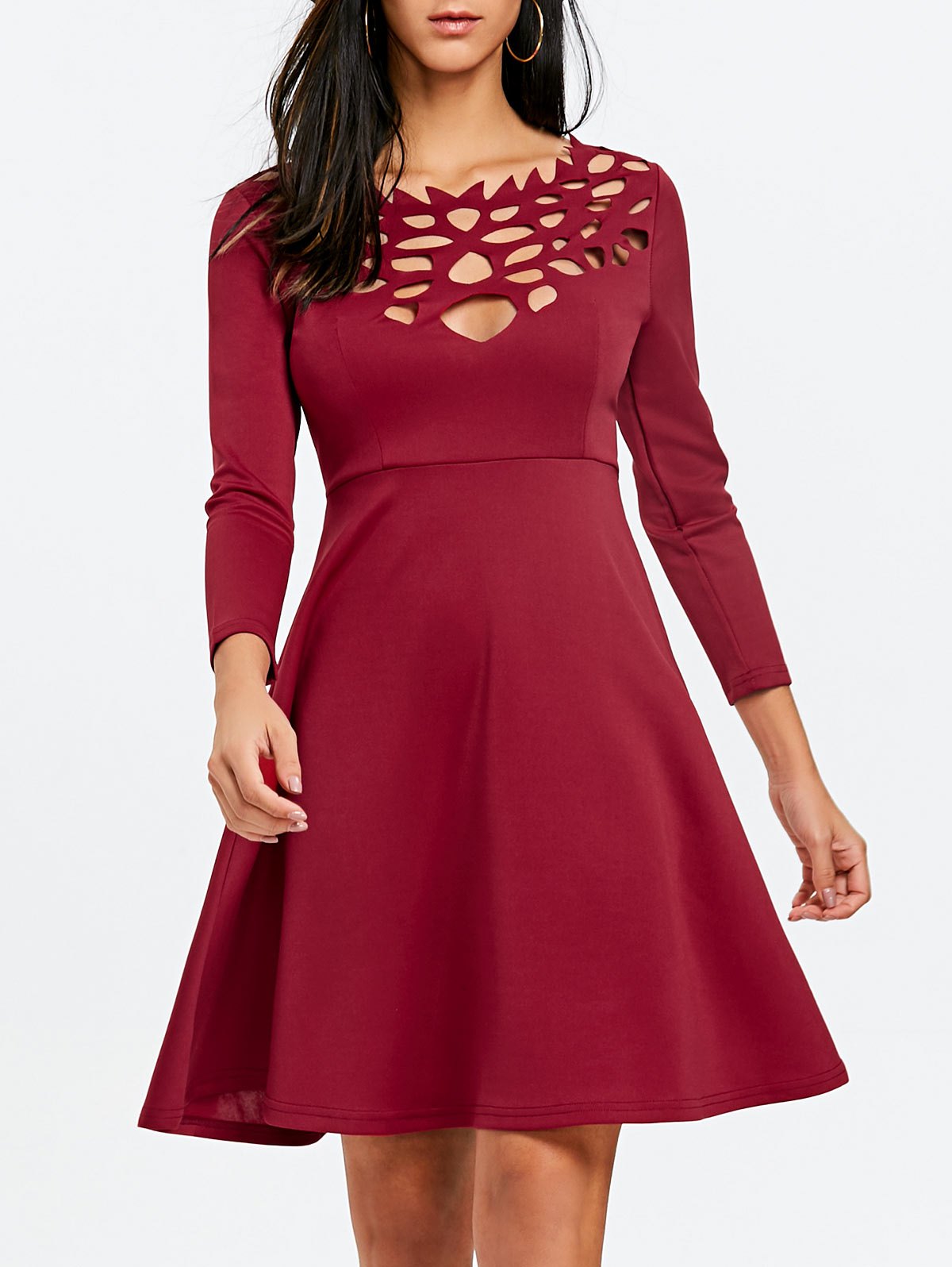 Hollow Out Mini Fit and Flare Dress