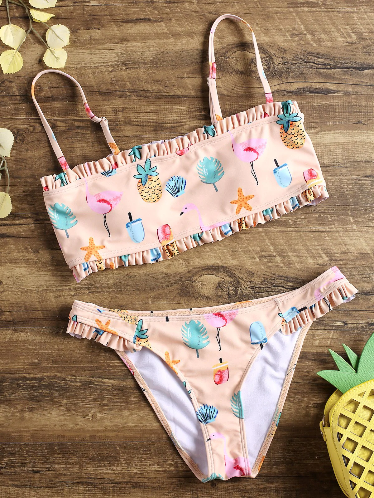 Flamingo Ruffle Tube Bikini