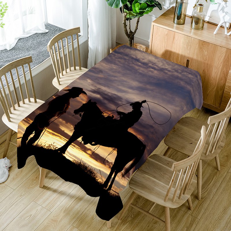 Setting Sun Scenery and West Cowboys Printed Table Cloth