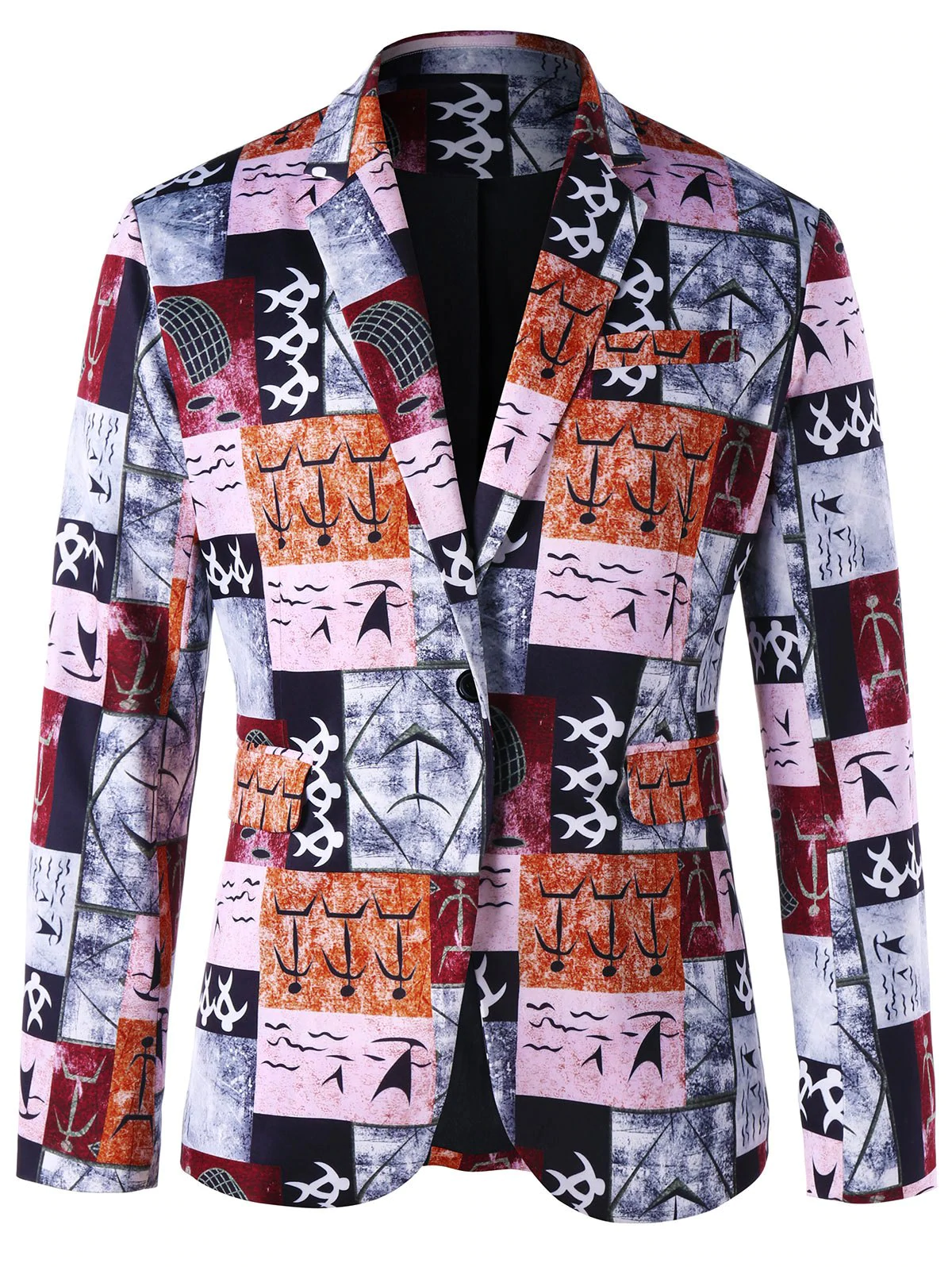 Ancient Words Printed Single Button Blazer