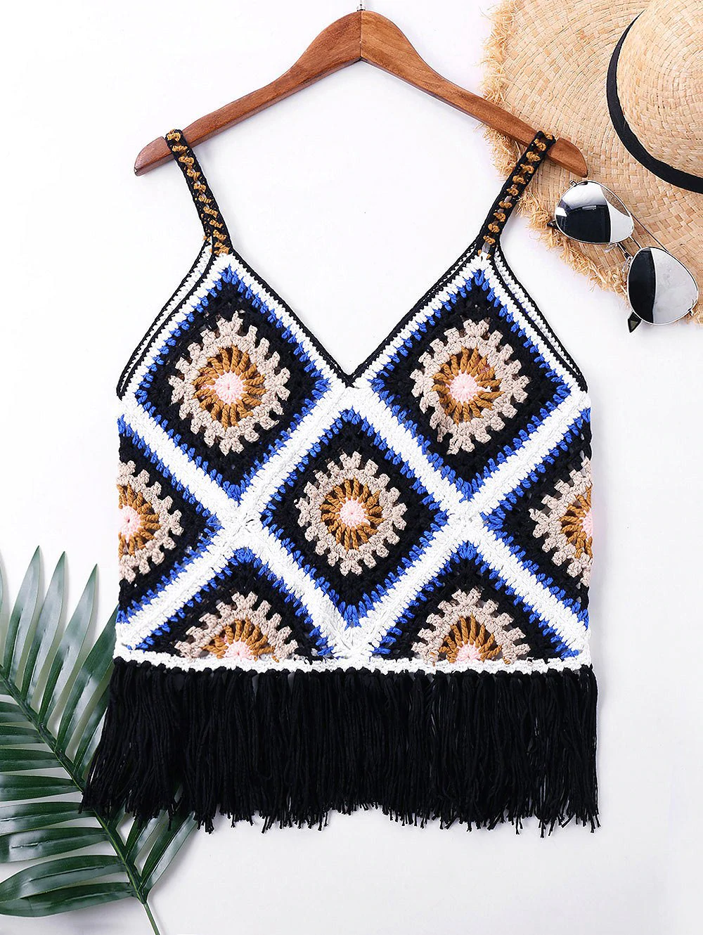 V-neck Crochet Fringe Cover Up Top