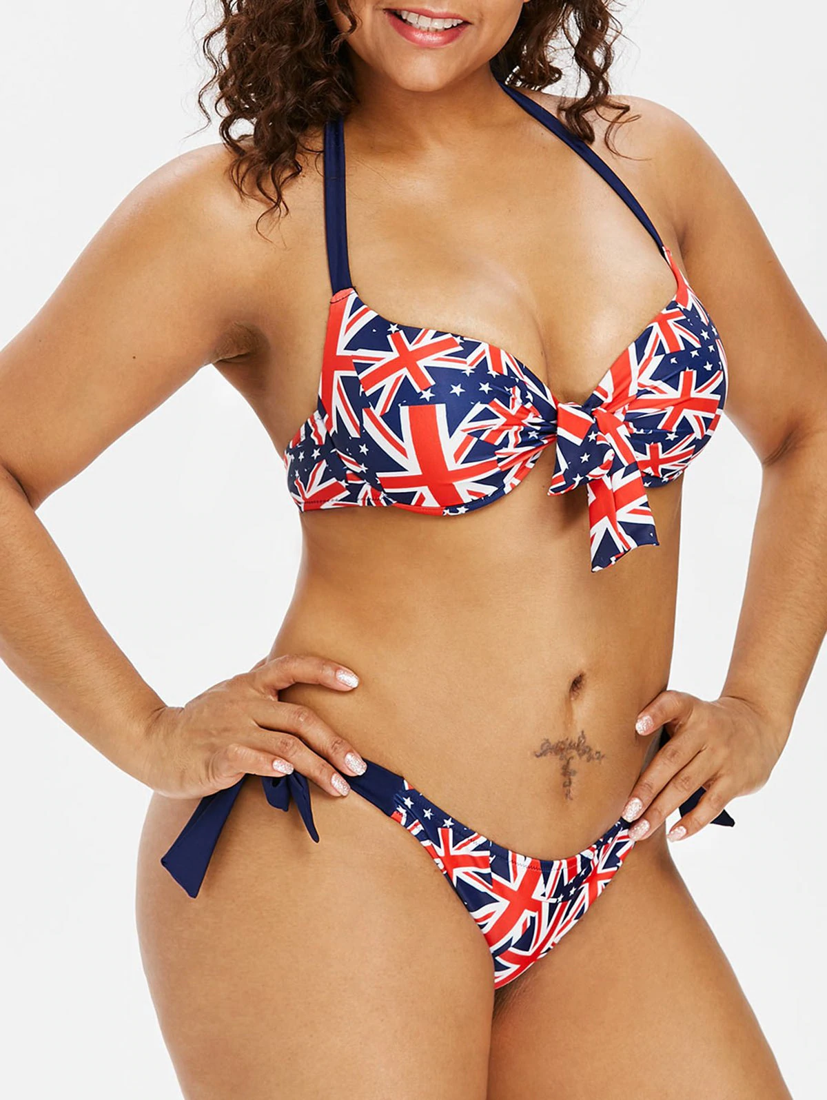 Plus Size Halter England Flag Bikini Set