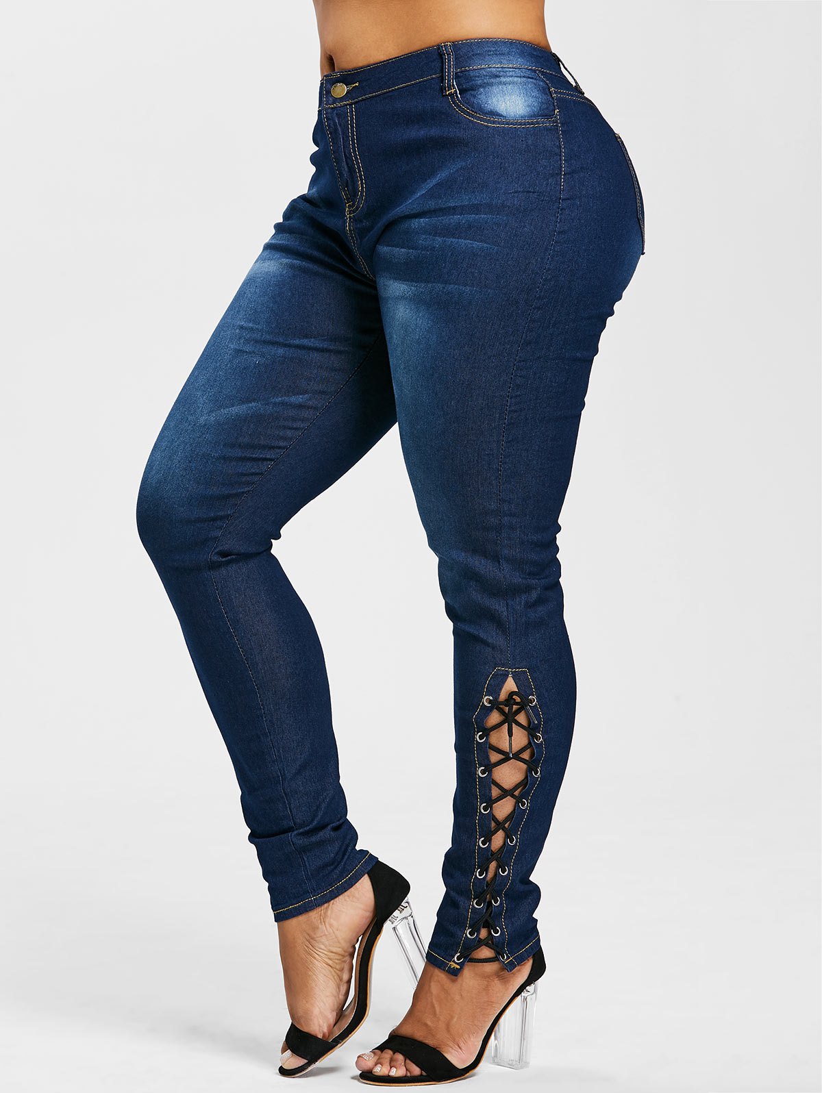 High Waist Side Lace Up Plus Size Jeans