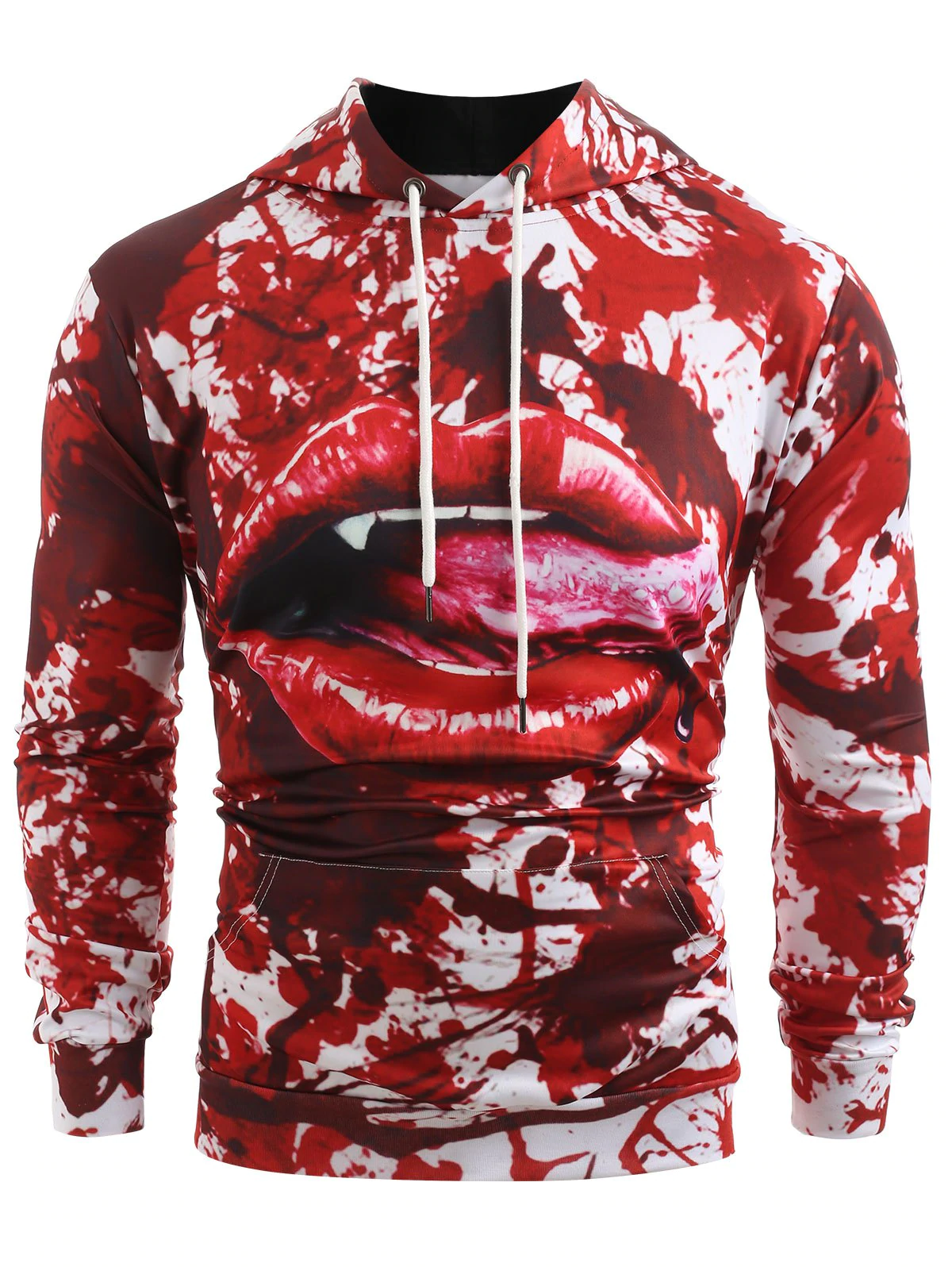 Halloween Style Blood Lip Tongue Print Loose Hoodie