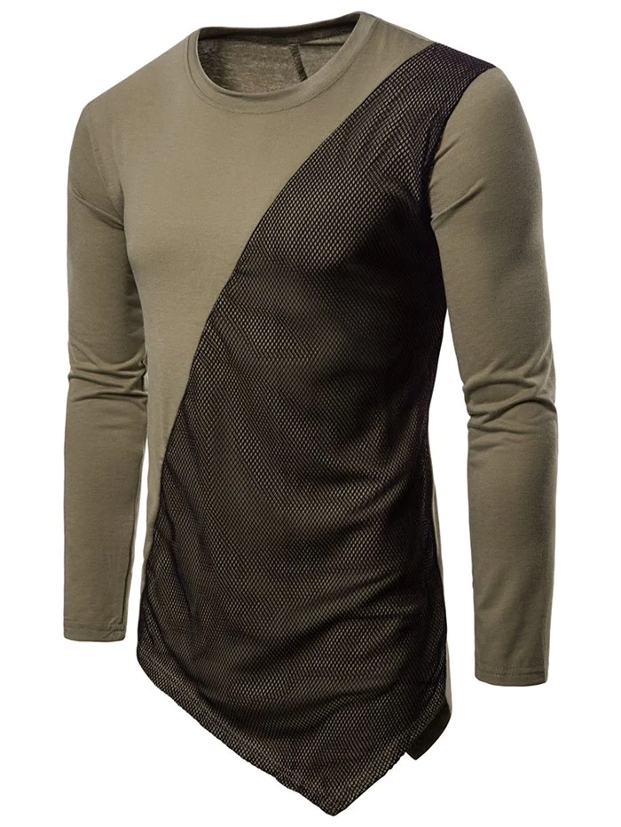 Asymmetric Mesh Panel Round Neck T-shirt