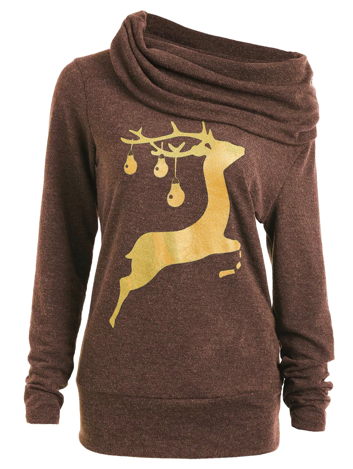 Cowl Neck Elk Deer Print Sweatshirt