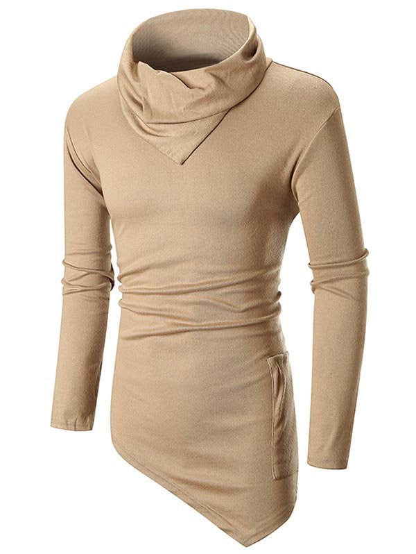 Asymmetric Long Sleeve Solid Color T-shirt