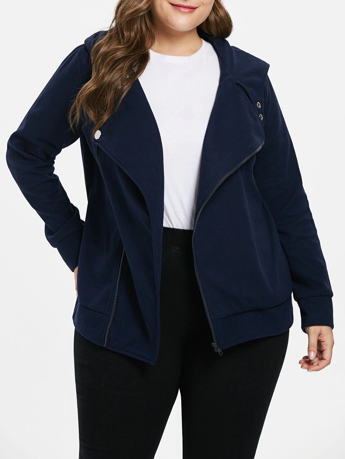 Plus Size Hooded Oblique Neck Coat