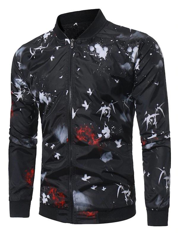 Crane Paint Splatter Zip Up Baseball Jacket