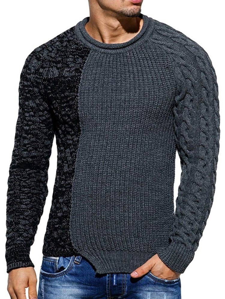 Raglan Sleeve Spliced Pullover Sweater