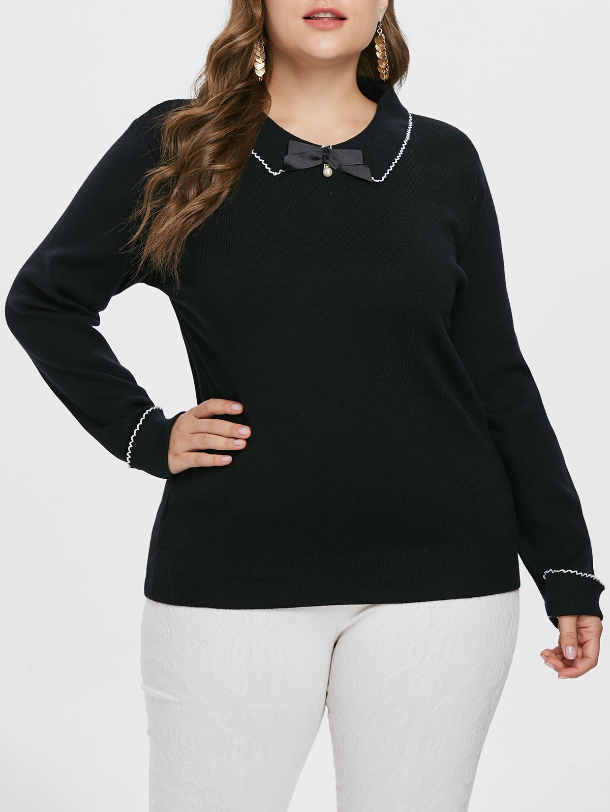 Plus Size Contrast Trim Sweater