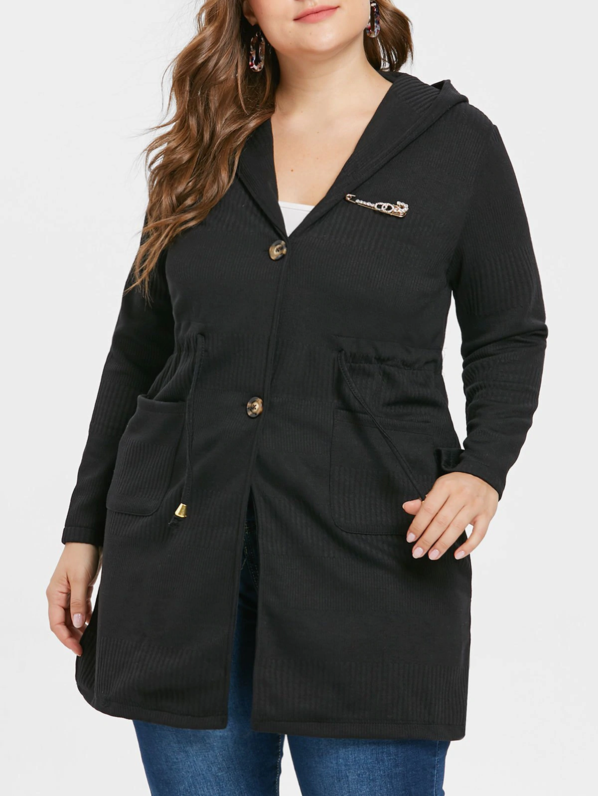 Plus Size Waist Drawstring Long Coat