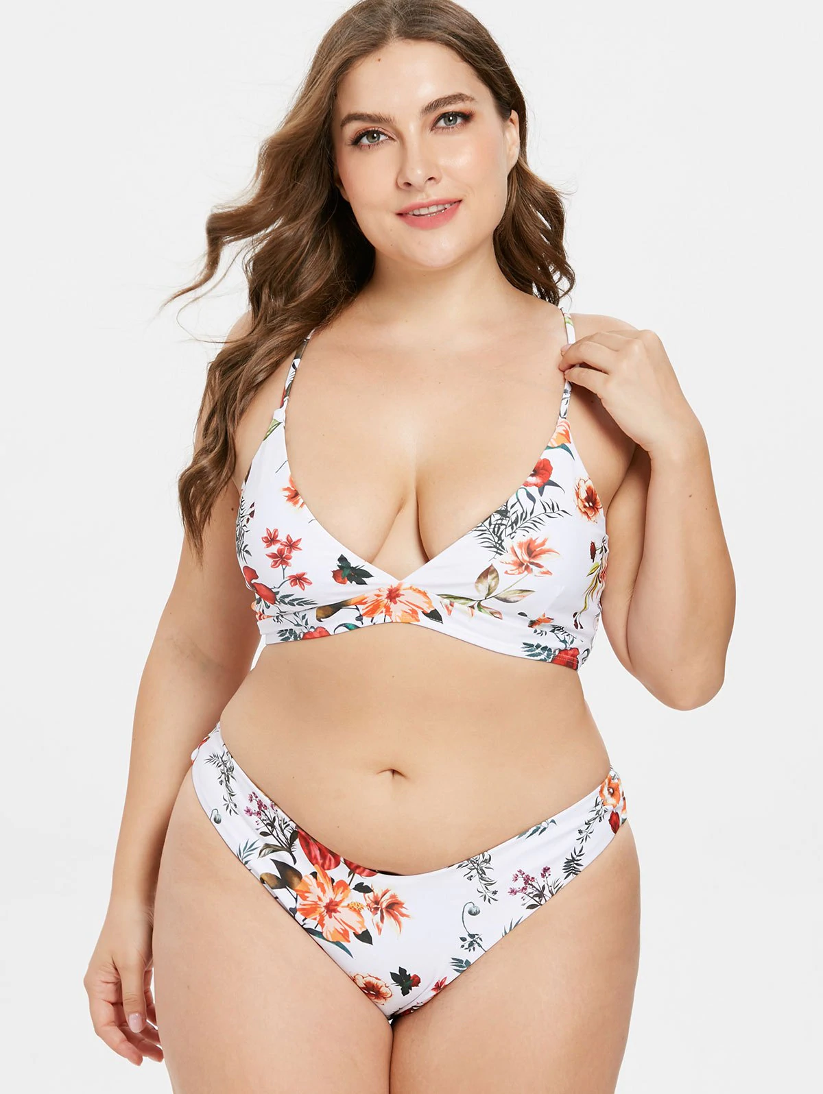 Criss Cross Floral Plus Size Bikini Set