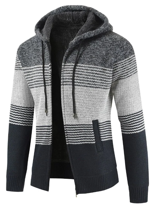 Color Block Zipper Hoodie Sweater