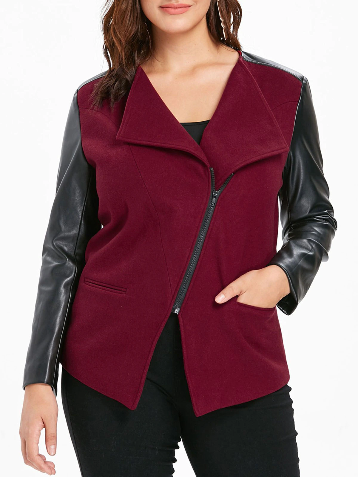 Plus Size Skew Zipper Lapel Jacket