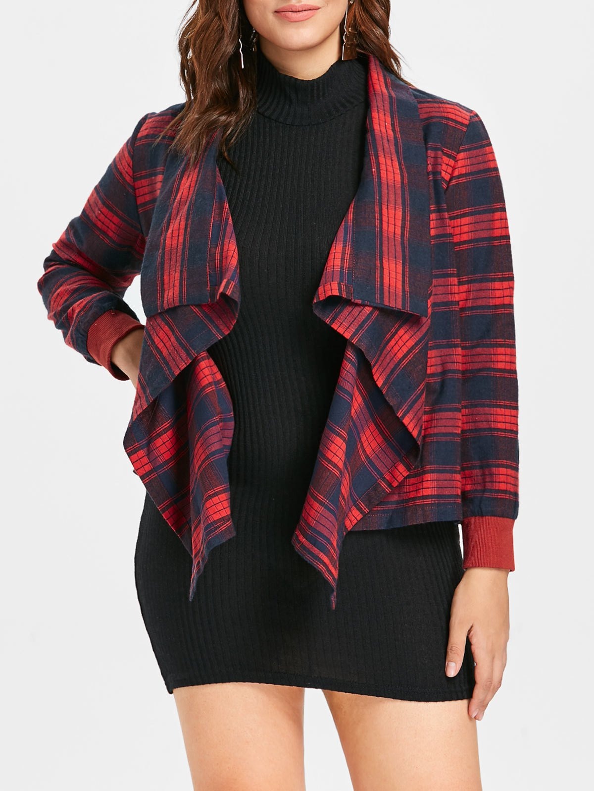 Plus Size Plaid Draped Jacket