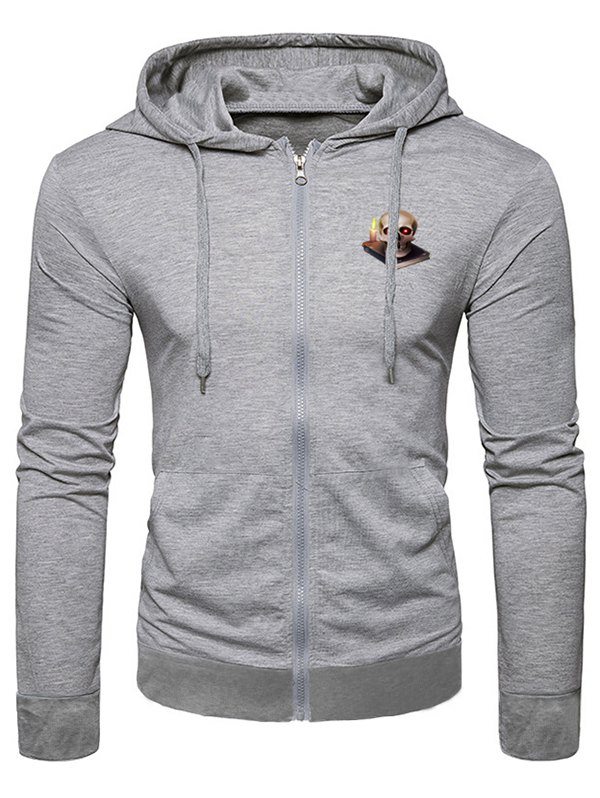 Halloween Candle Skull Pattern Pockets Hoodie