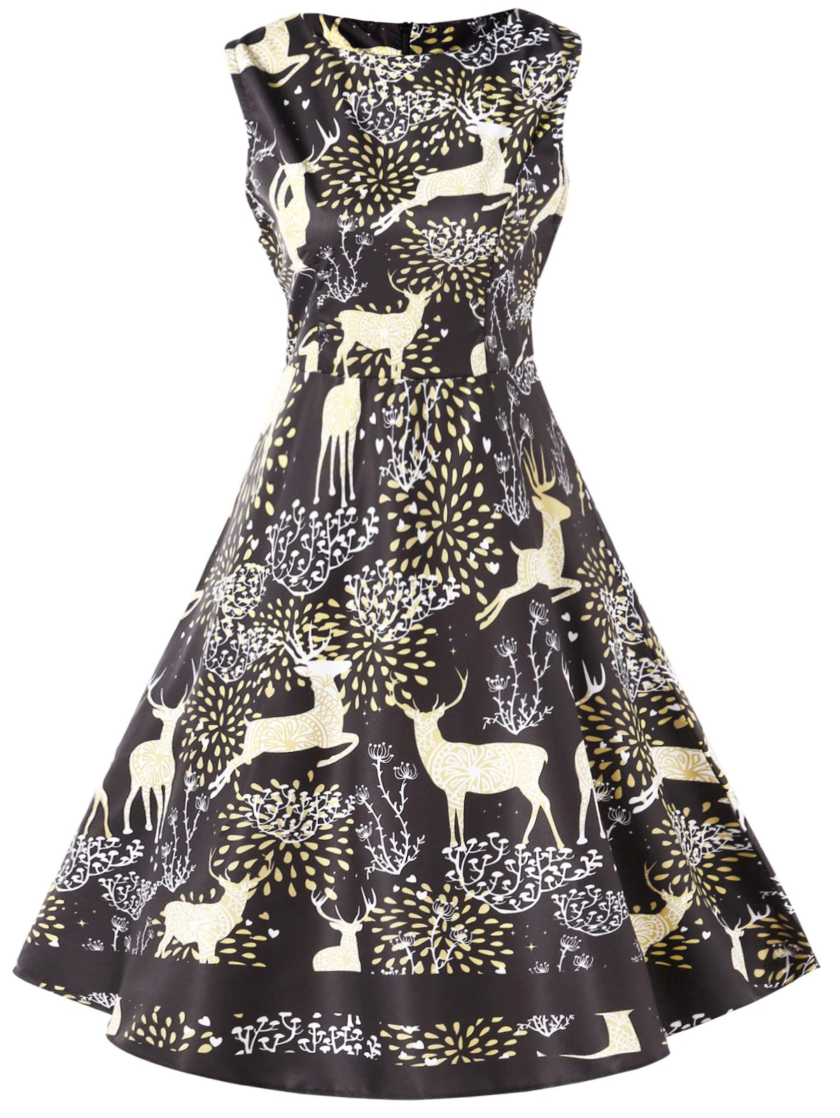 Elk Print Vintage Christmas Dress