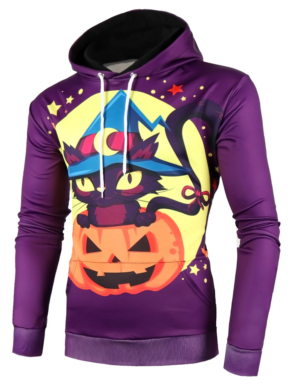 Halloween Pumpkin Cat Star Print Drawstring Hoodie