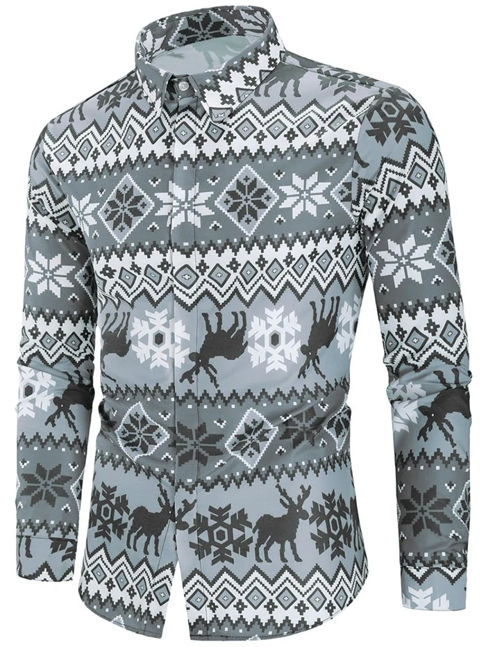 Christmas Deer and Snowflake Print Shirt