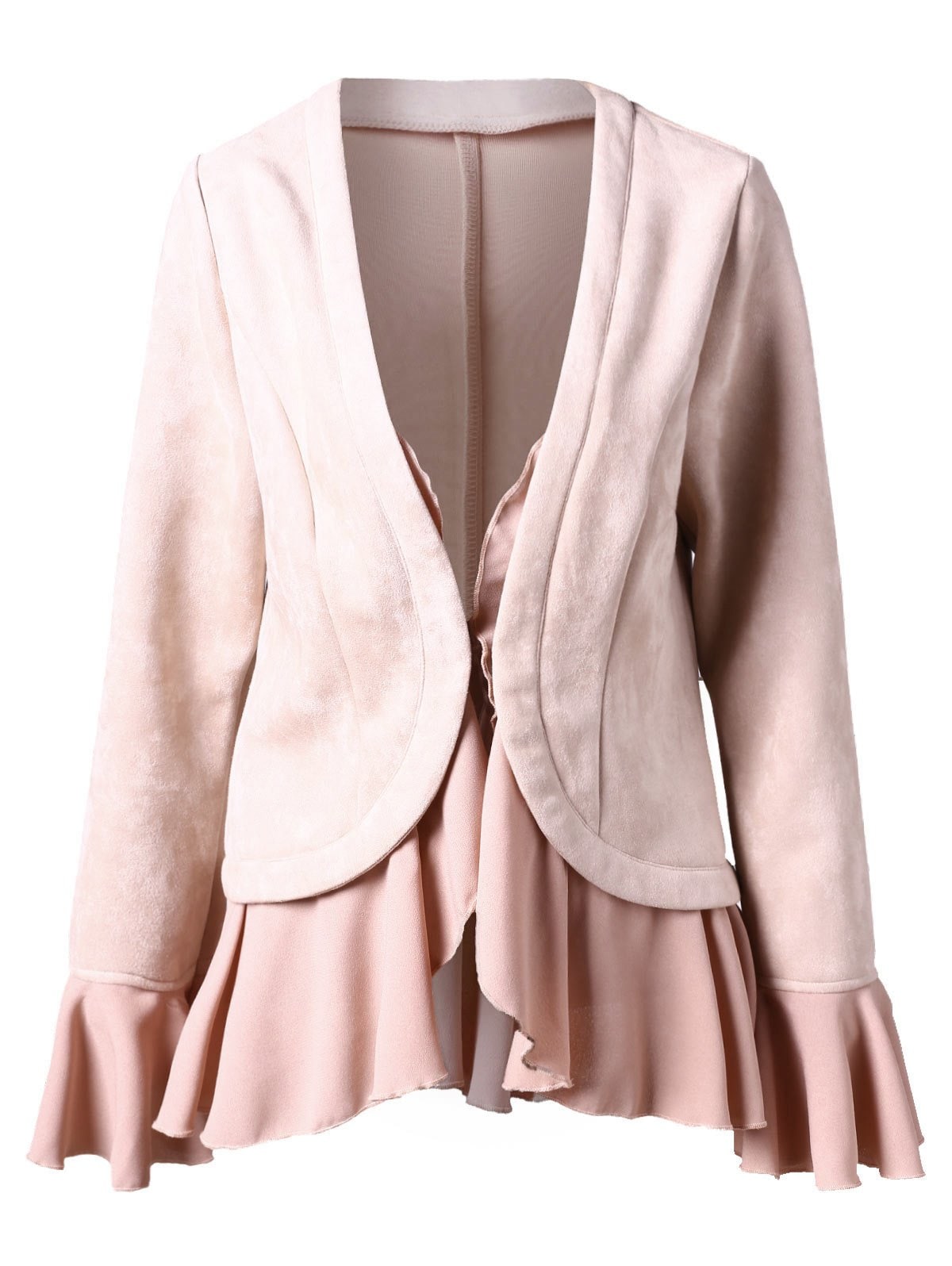 Flare Sleeve Faux Suede Flounce Jacket