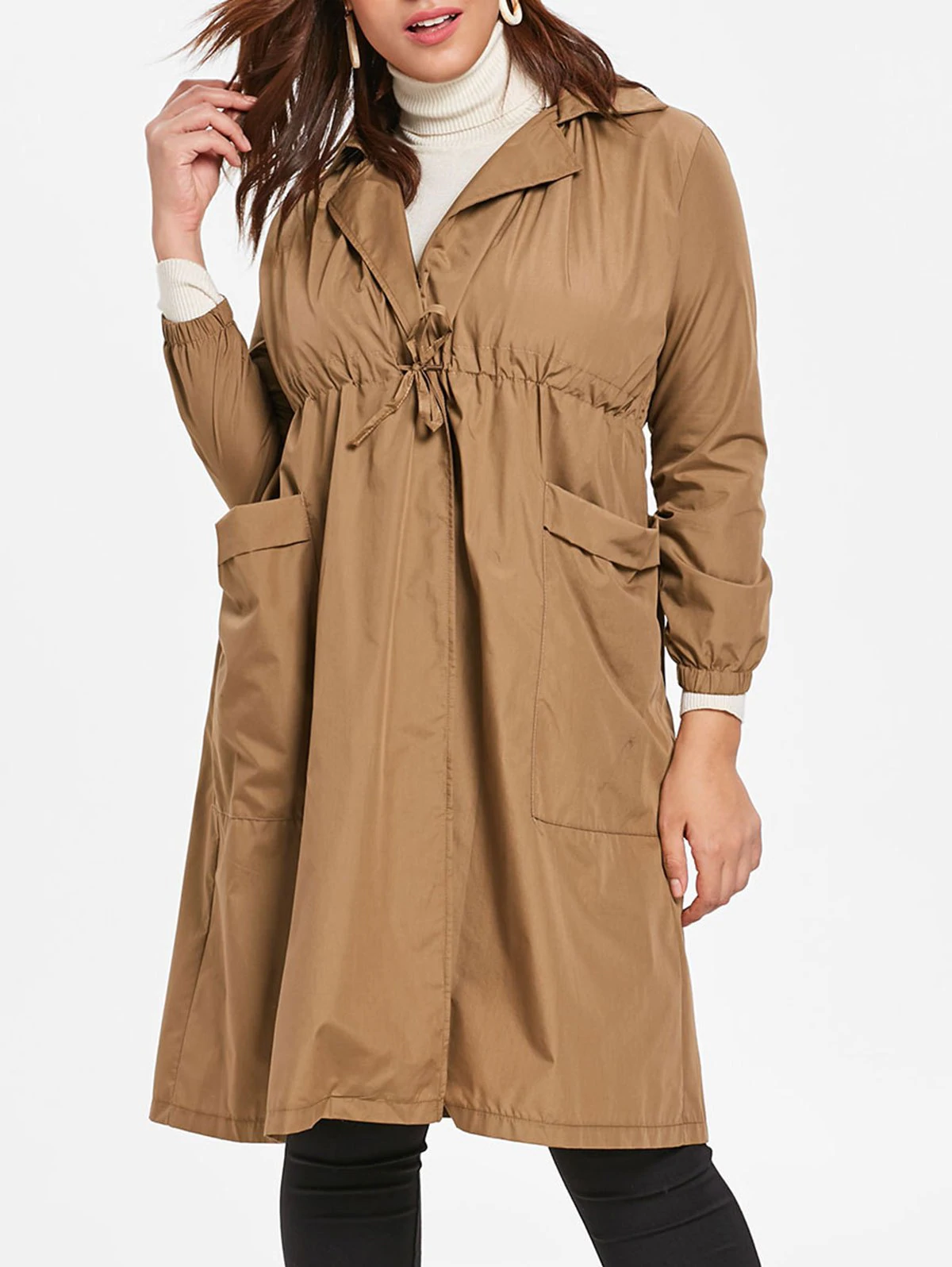 Plus Size Elastic Waist Longline Coat