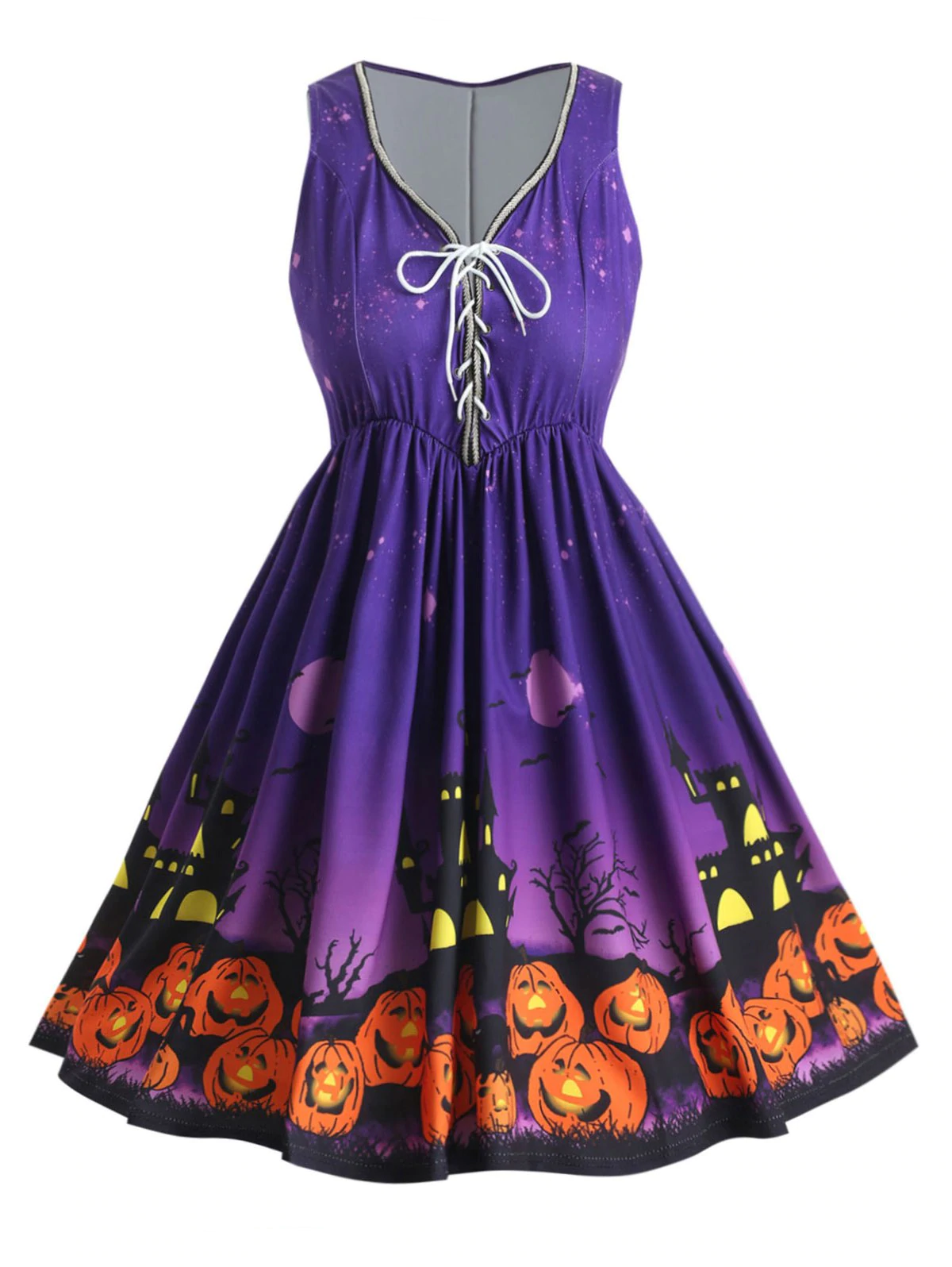 Plus Size Sleeveless Pumpkin Lantern Halloween Dress