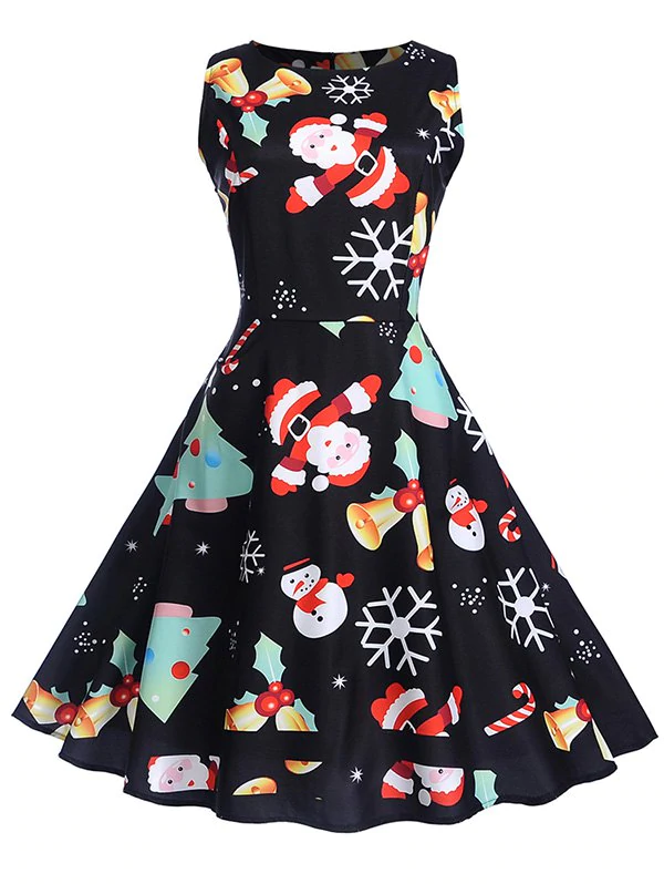 Christmas Vintage Print Fit and Flare Dress