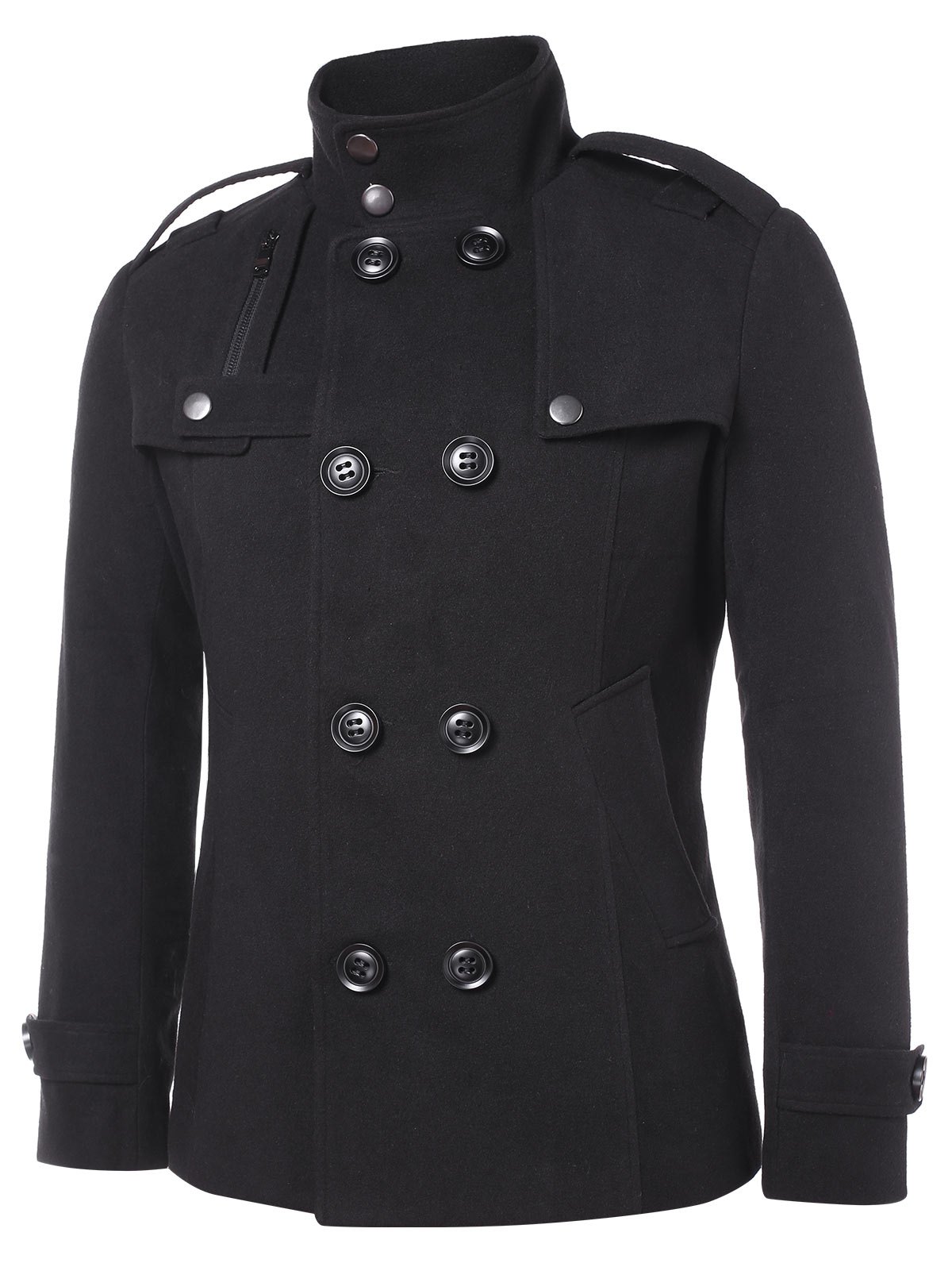 Solid Double Breasted Stand Collar Coat