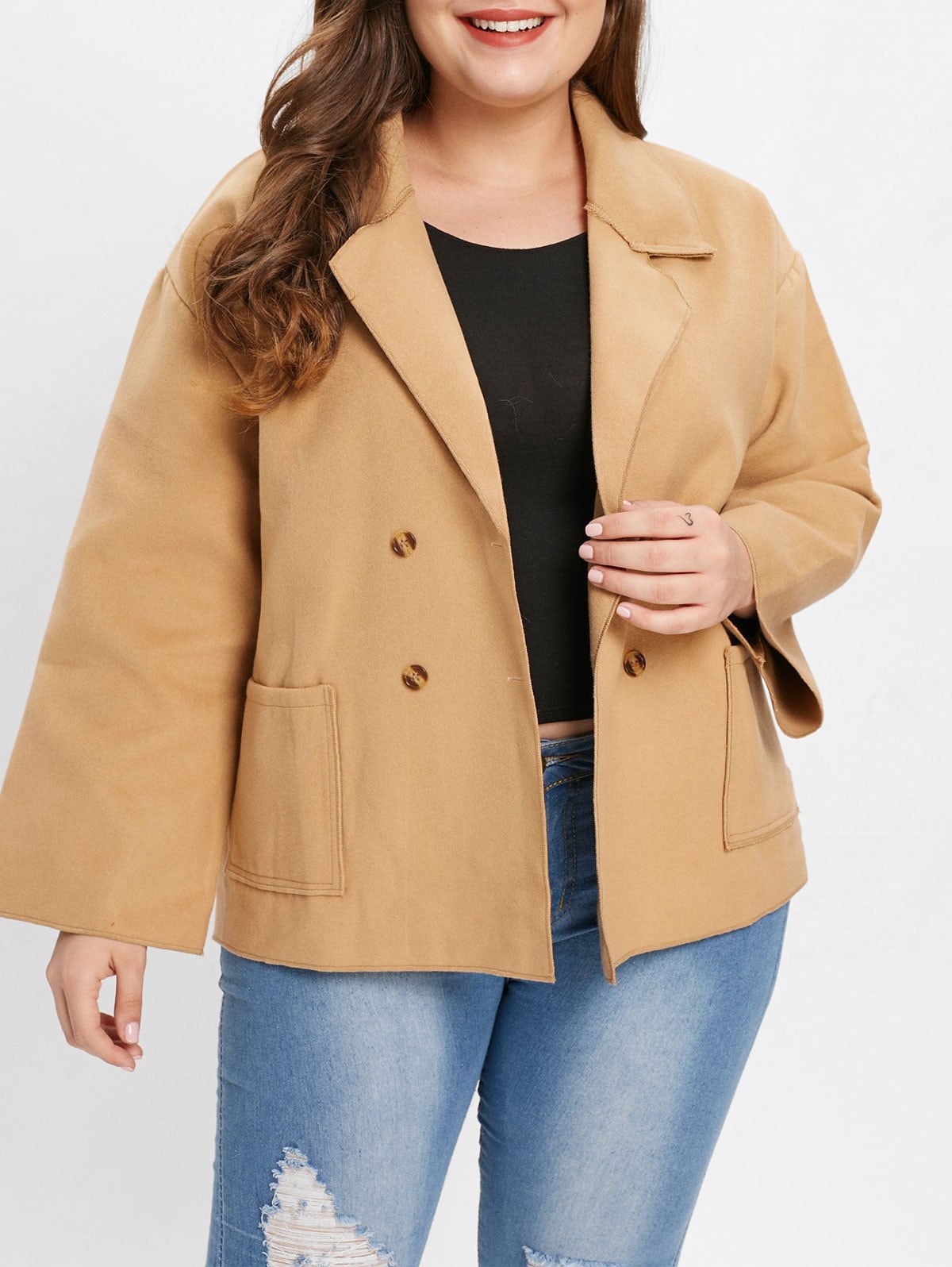 Plus Size Lapel Neck Coat