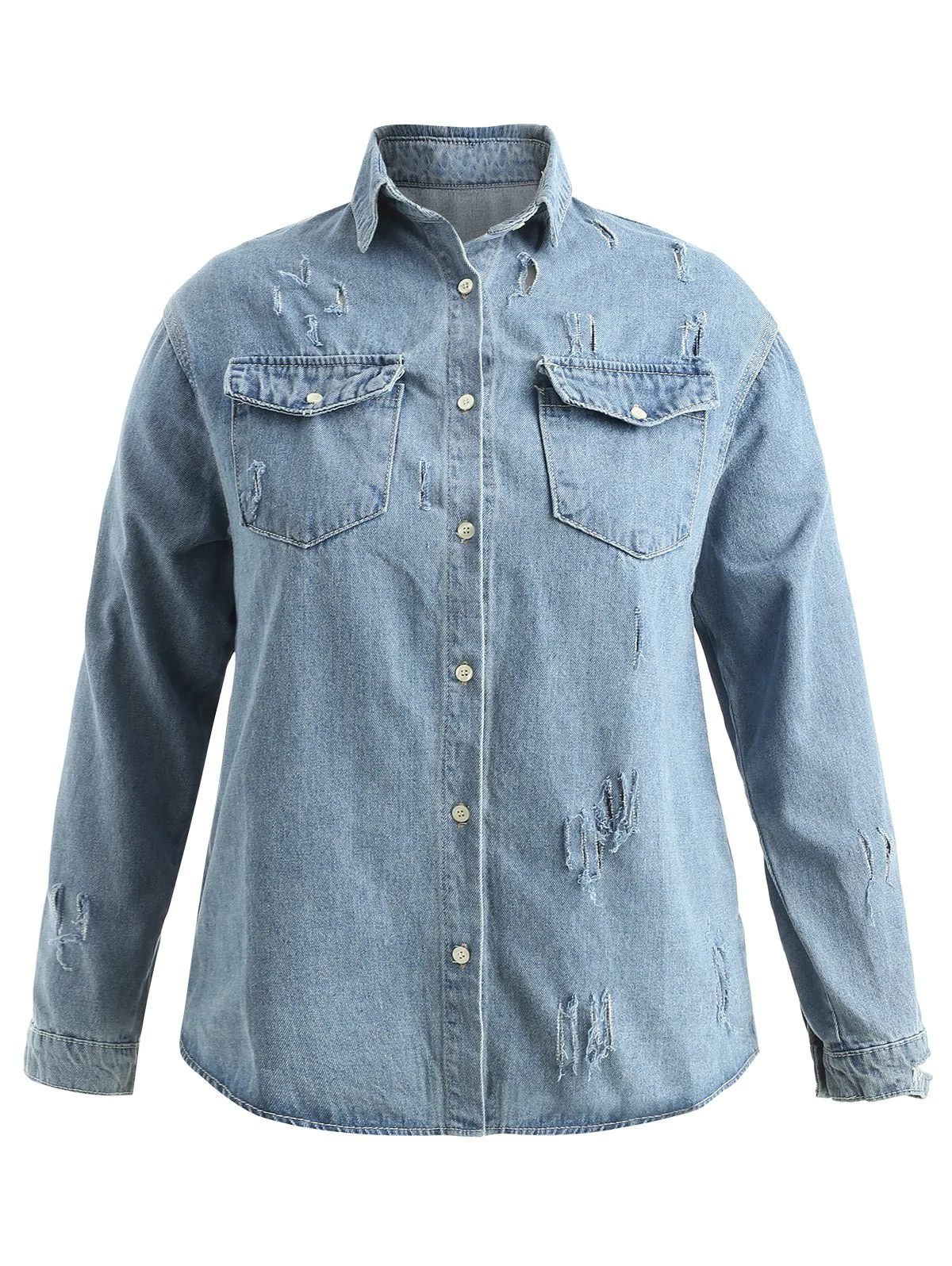 Plus Size Buttoned Front Jean Shirt Jacket